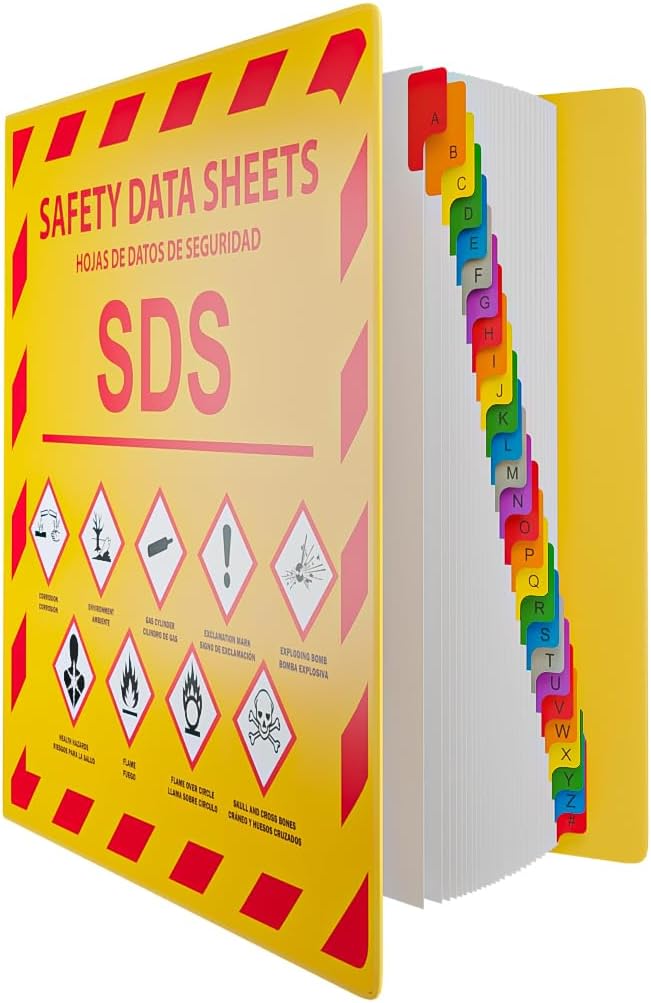(YS), 1 Pack, SDS Binder - With Page Dividers, Size 8.5x11 Inches, 2025 Requirements, Heavy Duty 3 Inch, 3 Ring Safety Data Sheet SDS Binder