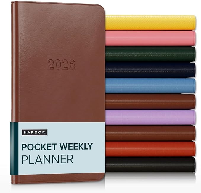 Harbor Pocket Weekly Monthly Planner 2025-2026, Calendar Planner and Notebook, Durable Faux Leather, 192 Pages, Softcover & Book Bound - Softcover & Book Bound - 6 x 3.25 "