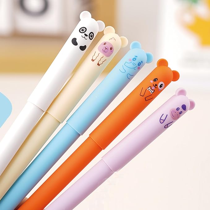 MOZXIRZ 4 Pcs Cute Erasable Pens Cartoon Animal Gel Pen 0.5mm Black Ink Smooth Writing Pen Kawaii Bear Panda Erasable Pens for Women Girls Boys Office Supplies School Supplies (Cute Animal-Black Ink)