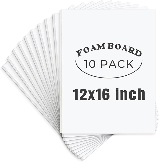 AUEAR, 10 Pack 12x16 White Foam Boards, Foam Core Poster Board for Display, Mounting, Print, Presentation and Projects, 1/8'' Thick