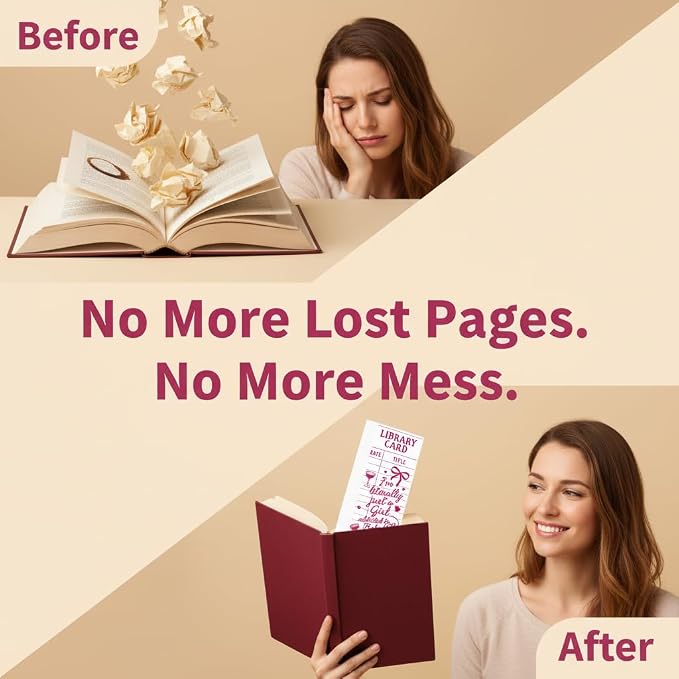 Vintage Library Card Bookmarks Bulk - 100Pcs Pink Retro Reading Quote Book Marks, Matte Thick Paper Book Marks for Reading Women, Book Club Gifts