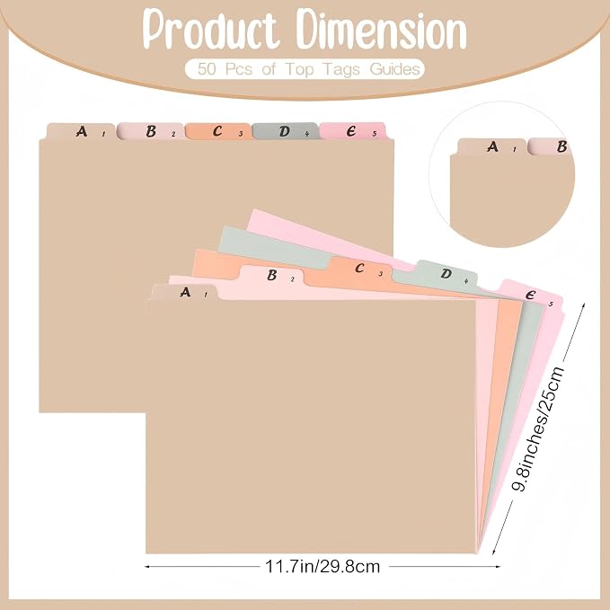 1 Set 25 Pack Alphabet File Dividers Letter Size, 1/5 Cut Tab A-z File Guides Number Folder Organizer for Filing Cabinet and Desk Home Office School(Classic Color)