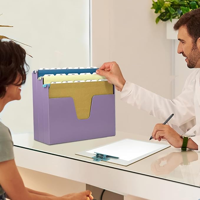 Acrimet 3-Tier Horizontal Hanging File Folder Holder Organizer, Letter Size, Ladder-Style, Open-Top Plastic File Box for Office, Home & School, Solid Purple