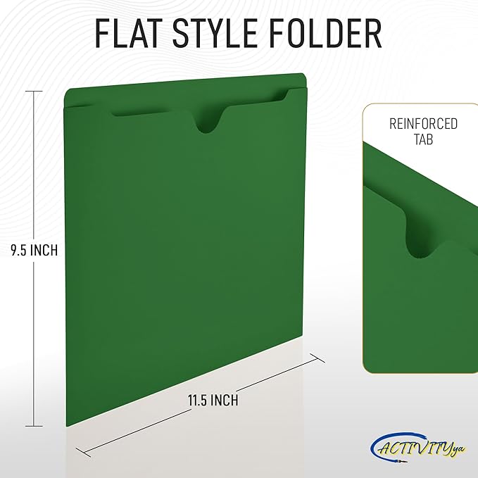 Green File Jackets, Flat-No Expansion, Letter Size, Reinforced Straight-Cut Tab, 10 Pack