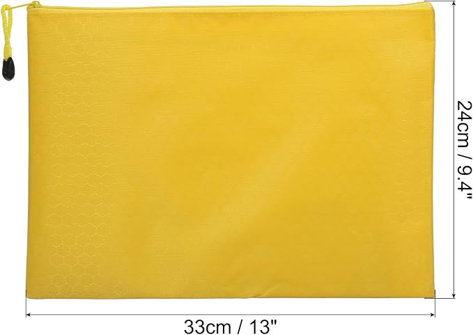PATIKIL Waterproof Zipper File Bags, 5 Pack A4 Size Document Pocket Storage Organizer Pouch for Travel Office Supply, Yellow
