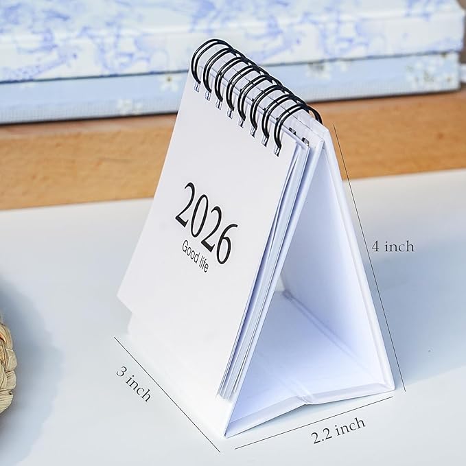 Mini Desk Calendar 2026-2027, January 2026 until July 2027, Small Desk Calendar Standing Flip Monthly Calendar Twin-Wire Binding with Stickers for Home Office School (White)