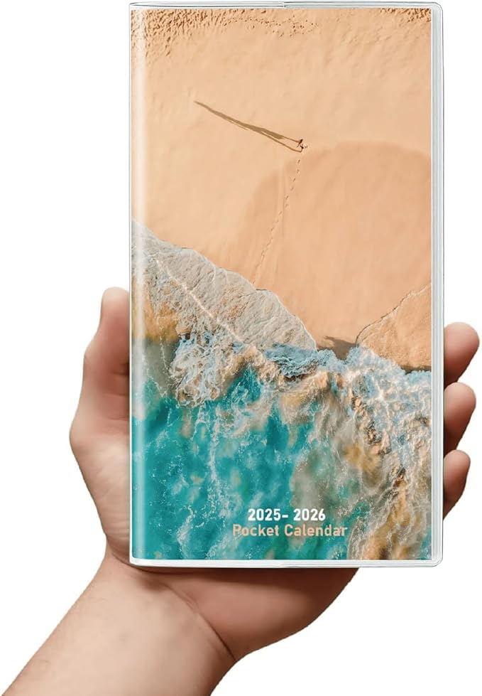 Pocket Calendar 2025-2026, Daily Weekly Monthly Planner Jan 2025 to Dec 2026 (3.7" x 6.7") Page Size, Daily Planner 2025 for Purse - Sea Beach