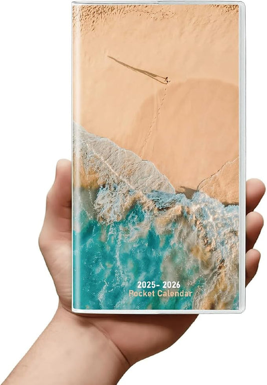 Pocket Calendar 2025-2026, Daily Weekly Monthly Planner Jan 2025 to Dec 2026 (3.7" x 6.7") Page Size, Daily Planner 2025 for Purse - Sea Beach