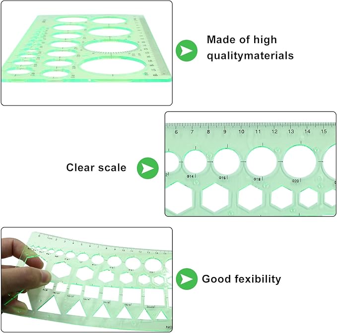 2 PCS Circle Template Clear Green Plastic Scale Drafting Digital Drawing Set Geometric Drawings Stencils Rulers Suitable for School Office Supplies (Style1)