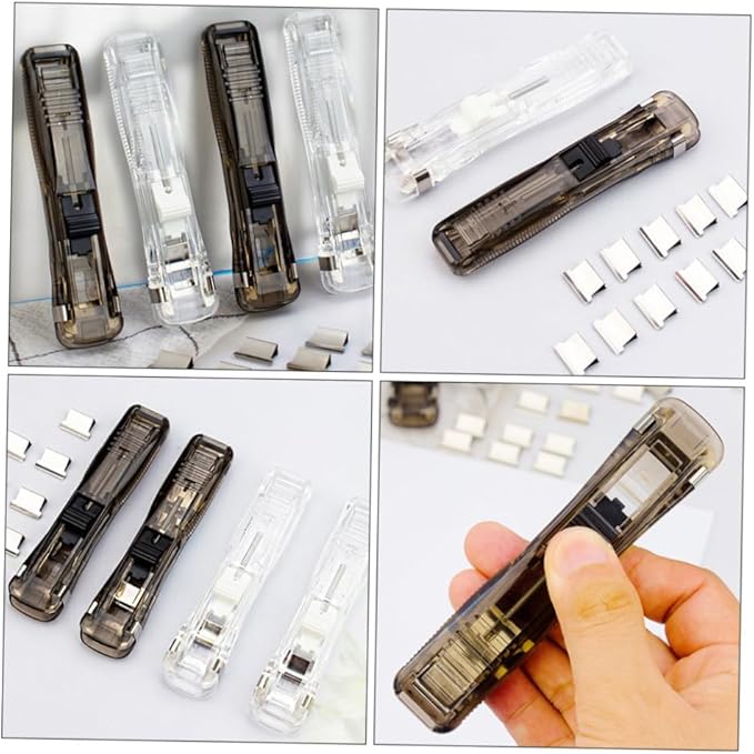 Reusable Paper Stapler with 2 Desktop Staplers and 200pcs Refill Clips, Paper Clip Dispenser for Office and Home Document Binding and Filing
