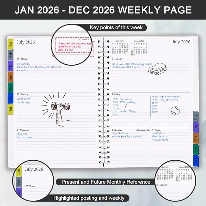 2026 Planner - Planner 2026 for Women & Men, January 2026 - December 2026, Monthly and Weekly Calender Planner with 12 Monthly Tabs, 6.4" x 8.5", Black