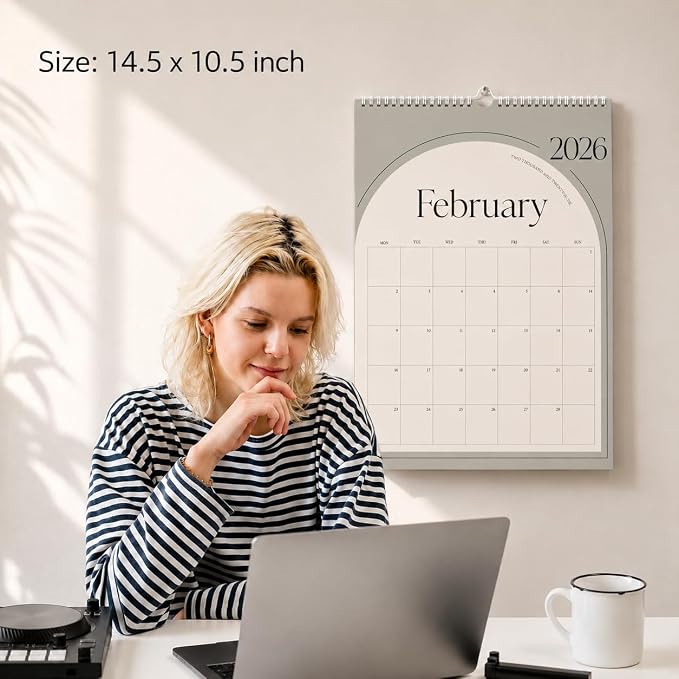 Aesthetic Wall Calendar 2026, 18 Monthly Vertical Calendar January 2026 to June 2027, 15" x 10" Modern Wall Hanging Calendar for School, Home, Office for Monthly Organizing & Planning (Green Vertical)