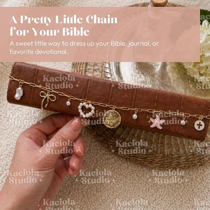Kaciola Bible Charms Chain with 4PCS Planner Charms for Bible Study, Book Spine Bookmark, Journal Accessory, Unique Faith Jewelry Gift for Women (SJ-07)