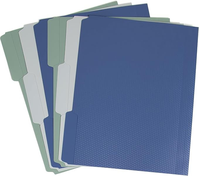 U Brands Modern Classic Fashion File Folders, 1/3-Cut, Letter Size, Assorted Colors, 24 Pack, Poly (Blue/Gray/Green)