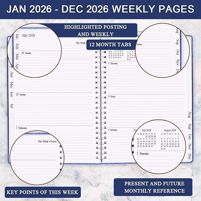 Planner 2026 - Weekly & Monthly Planner Runs from January 2026 to December 2026, 8.5 x 11", 12 Month Tabs, Inner Pocket, PU Leather Cover with Twin-Wire Binding, Monthly Planners 2026, Blue