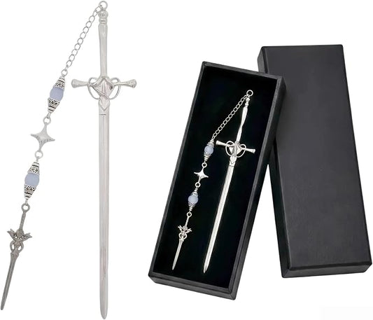 Charm Sword Star Bookmark - Fantasy Metal Book Mark with Crystal Beads Aesthetic Page Marker Gifts for Reading Lover Women Men Girls Kids Students Teachers Bookish Birthday School Office