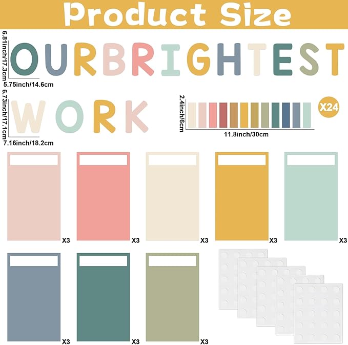 Student Work Display Bulletin Board Decoration Set Boho Wow Works Display Paper Cutouts Our Brightest Work Classroom Decoration for Teacher Student Back to School Motivational Chalkboard Wall Supplies