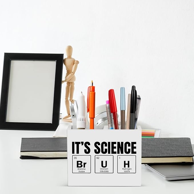 Science Pencil Holder Decor Chemistry Teacher Gifts Chemical Theme Wooden Organizer Vase for Office Home Desk Table Teacher Appreciation Gifts for Office