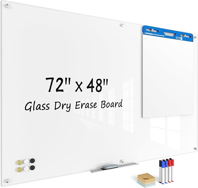 Large Glass Whiteboard, Enhanced Magnetism Glass Dry Erase Board for Wall, 72" x 48" Magnetic Pure White Tempered Glass Board, 6' x 4' Big White Board for Home, Office, School