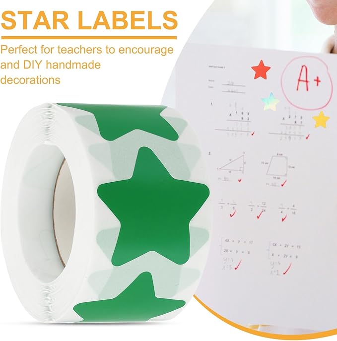 PATIKIL Star Stickers Roll 1.5", 500 Pcs Self-Adhesive Reward Stickers for Classroom Teacher Supplies and DIY Craft, Green
