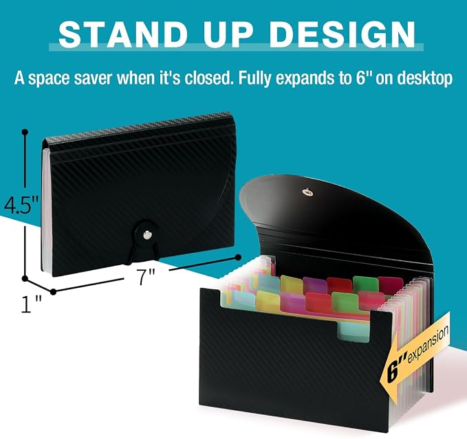 H4D Coupon Receipt Holder, 13 Pocket Accordion File Organizer, 7x4.5 Inches, Black