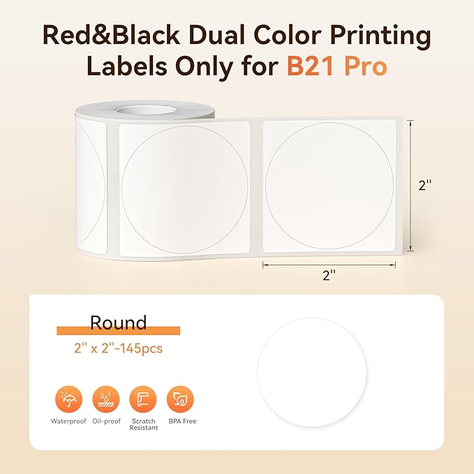 NIIMBOT Red&Black Labels, Refill Sticker Papers Compatible with Pro Series Label Makers, Dual Color Printing Stickers Good Idea for Schools,Business,Price Tags,Baking(2''x2''/50x50mm-Round)