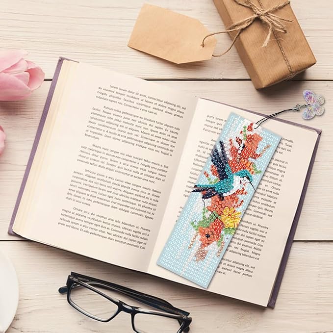 4PCS Diamond Art Bookmarks DIY Hummingbirds Diamond Painting Bookmarks for Adults Book Lovers Beginners DIY Crafts, Christmas New Year Graduation Birthday Gift