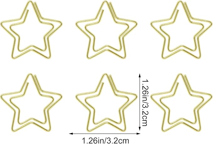 yueton 50PCS Golden Star Shape Paper Clips Cute Five Pointed Star Paper Clips Funny Bookmarks Clips for Office Supplies Household Wedding Decoration