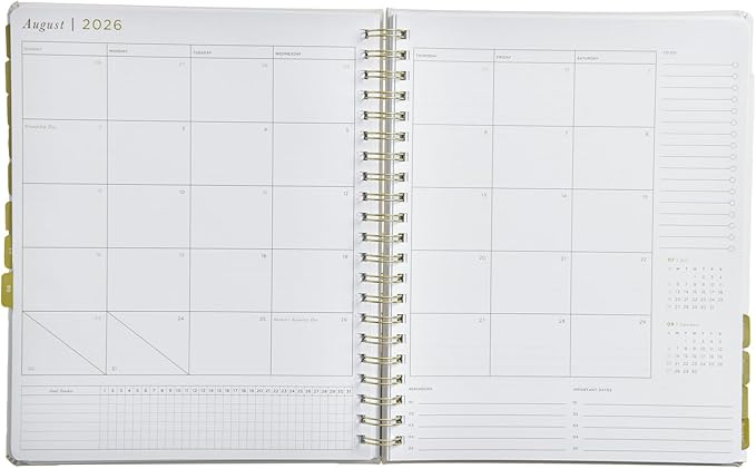 russell+hazel 2026 Weekly Planner, Black Vegan Leather Cover with Gold Foil Details,190 Foil Stickers, Double Sided Pocket, 9.125” x 11.25”, 1-Count (105849)