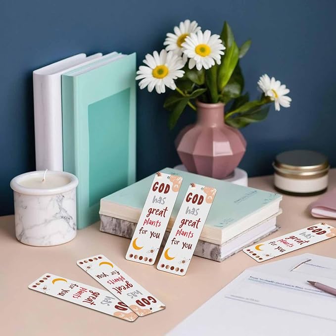 Bible Verse Bookmarks 5 Pcs with Tassels Christian Boho Orange Wooden Bookmarks for Reading Women Students Teacher Reader