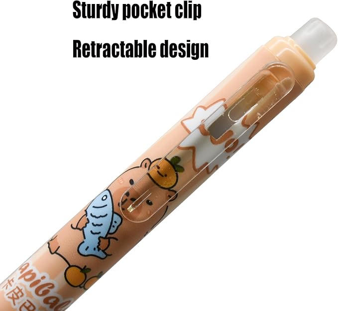 12 PCS Novelty Capybara Pens Click Erasable Gel Pen Animal Stationery Writing With Black Ink for Office Journaling Christmas