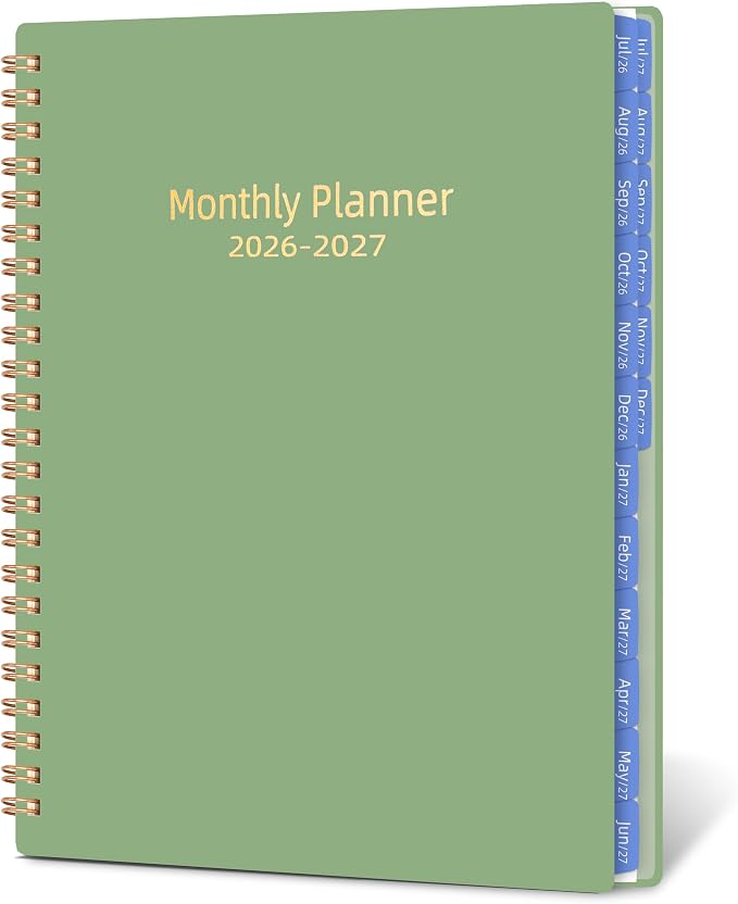 2026 Monthly Planner (7.4'' x 9.6''), 18 Months Agenda Planner from Jul 2026-Dec 2027, Calendar Planner 2026-2027 with Tabs & Pocket, 120GSM Paper, Green