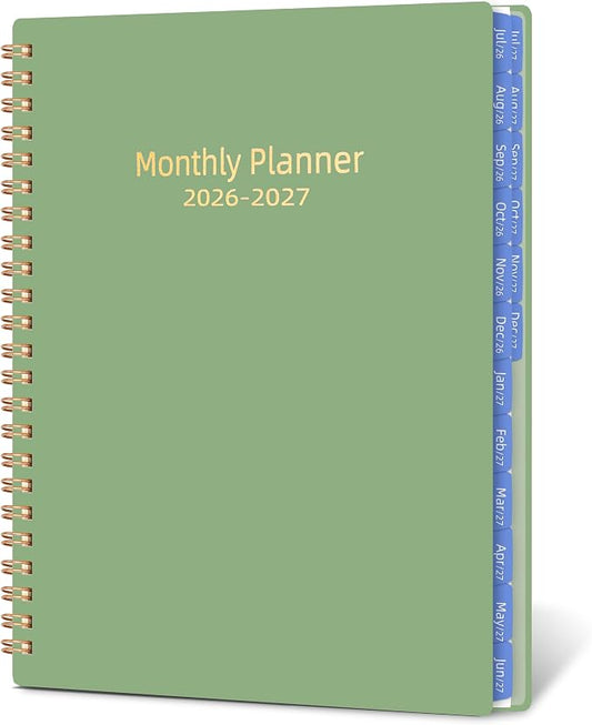 2026 Monthly Planner (7.4'' x 9.6''), 18 Months Agenda Planner from Jul 2026-Dec 2027, Calendar Planner 2026-2027 with Tabs & Pocket, 120GSM Paper, Green