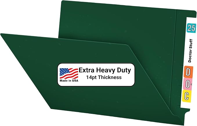 Dark Green File Folders, Doctor Stuff, Letter Size Reinforced End Tab Folder, 14 pt Stock, Box of 50