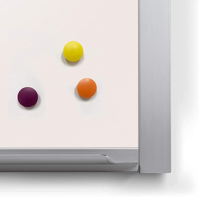 Optima Great White Dry Erase Board 3' W x 2' T, Magnetic Receptive 1/2" Thick Porcelain Steel Whiteboard, Mitered Anodized Aluminum Frame, Polished Aluminum Full-Length Tray