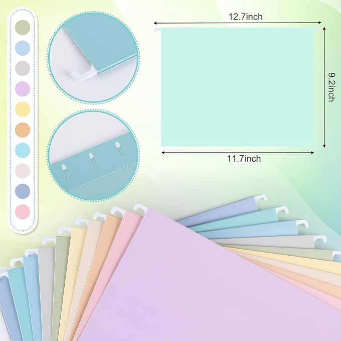 Janmini 30 Pcs Macaron Color Hanging Folders with Foil Stamping Process, Including Adjustable Tabs and Inserts, Letter Size Decorative Hanging File Cabinet Inserts Organizer for Desk Office School