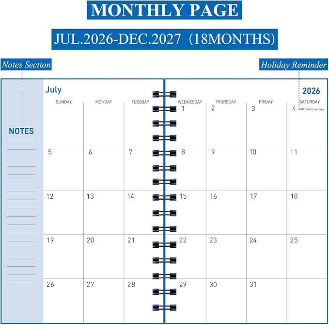 Planner 2026-2027, Weekly and Monthly Planner 2026-2027 Academic Year (July 2026-June 2027), 18 Months Calander Planner, Daily Agenda Book for School Student, Teachers, Office Supplies, Home,8.2"×5.5" (JUL.2026-DEC.2027 Deep Blue)