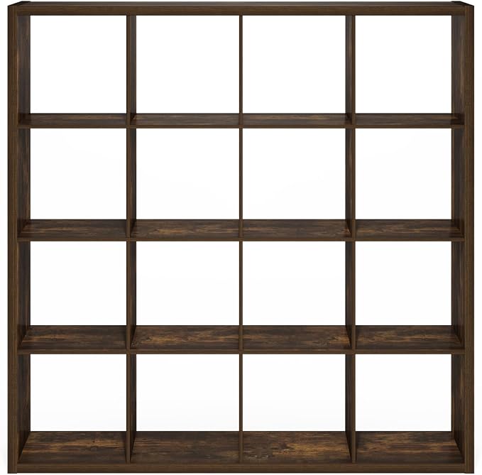 Furinno Cubicle Book Shelf, 16-Cube Bookshelf, Extra Thick Frame Reversible Bookcase with Open Back, 14.6" x 58" x 58", for Living Room, Bedroom, Home Office, Amber Pine