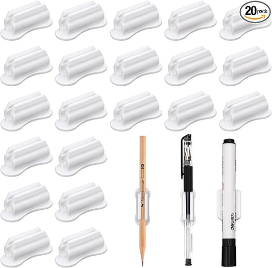 BOBOKA 20 Pack Upgraded Pencil Holder, Adhesive Pen Holder for Desk, Silicone Pencil Holder & Marker Holder for Clipboard Wall Classroom School Office Desk Accessories, Teacher Supplies