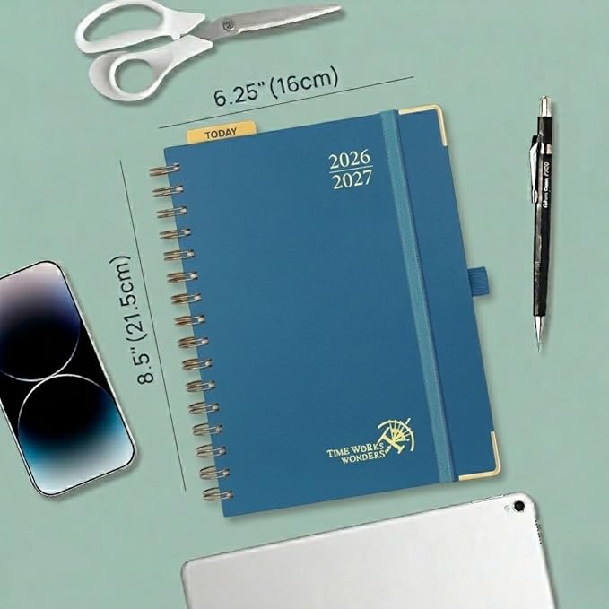POPRUN 2026-2027 Academic Year Weekly and Monthly Planner Calendar,Jul 2026 - Jun 2027，6.25" x 8.5",Daily Agenda Book & Appointment Book with Hourly Schedule, Tabs, Hardcover, School and Office Supplies - Night Sky Navy Blue