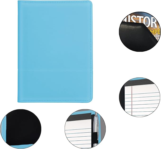 A5 Padfolio Business Portfolio Folder,Junior Size Document Folder Organizer, Padfolio with Interior Pocket and Pen Loop, 5 x 8 Writing Pad Included,Light Blue.