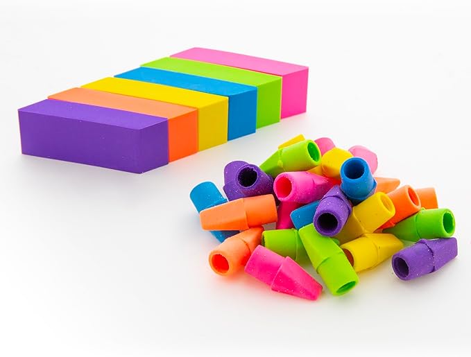 BAZIC Products Erasers, Neon Bevel Eraser, Latex Free, Large Size Block Erasers for Art Drawing School Office Teachers (6/Pack), 2-Packs
