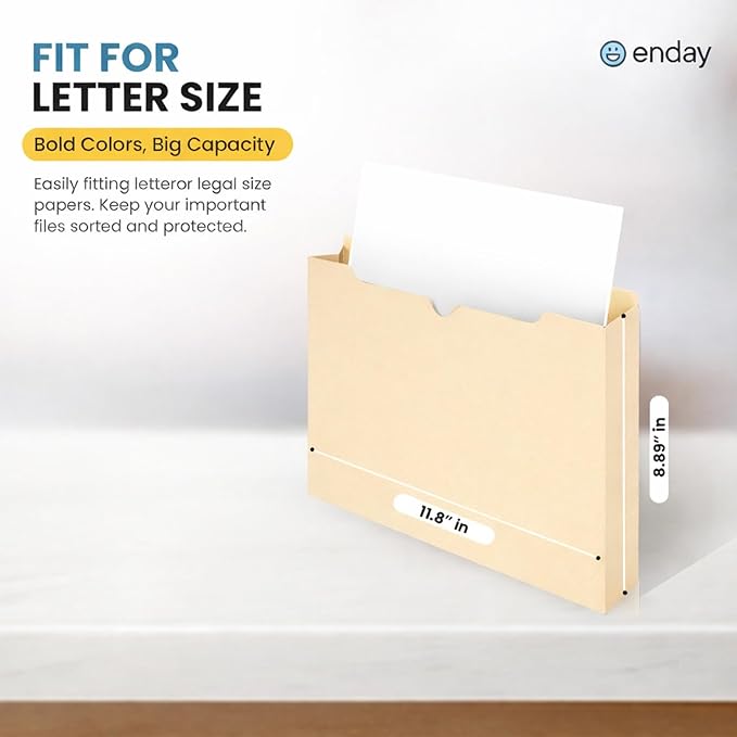 Enday Manilla Folders 8.5 x 11 (25 Pack) File Folders - Straight Cut Tab - Letter Size Jacket Folders for Home & Office, Pocket File Folders