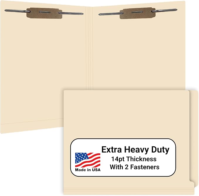 Manila File Folders, Doctor Stuff, Letter Size Reinforced End Tab Folder with 2" Bonded Fastener on Inside Front and Back, 14 pt Stock, Carton of 250