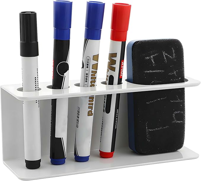 Magnetic Pen and Marker Holder - No Drilling, Easy to Install, Aluminum Multi-Purpose Organizer for Whiteboard, Refrigerator, Locker, and Desk