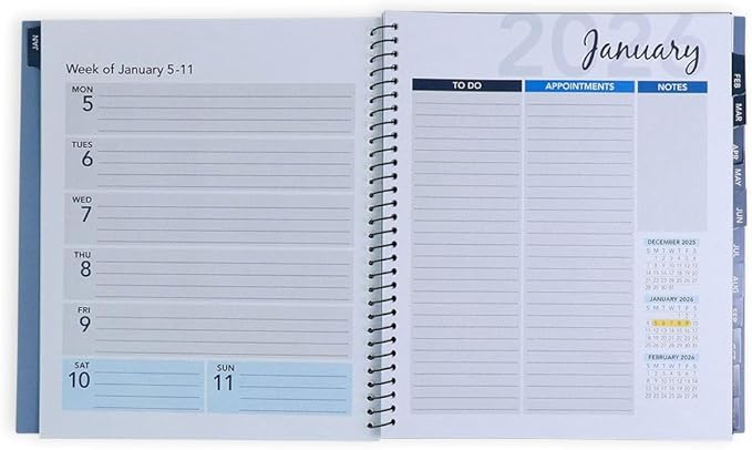 RE-FOCUS THE CREATIVE OFFICE, 2026 Calendar Planner, 12 plus bonus months with To-Do Lists for Tasks, Notes or Appointments. Sturdy Planner for At-A-Glance View of Daily Schedule & Weekly Agenda- Black