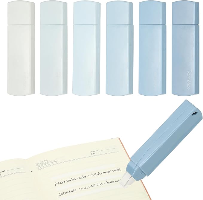 PATIKIL 6pcs 20 ft Correction Tape, Correction Tape Cute Mini Tear Resistant White Refillable Out Applicator Pen with Refills for Classroom Office Supplies Home Writing, Blue