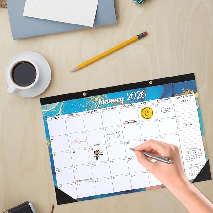2026 Calendar, Desk Desktop Calendars 2026-2027, 18 Month from Jan 2026 - Jun 2027 Large Wall Calendar Month Planner Organizer with Corner Protectors for Home Office Teacher School Supplies 17x12 IN