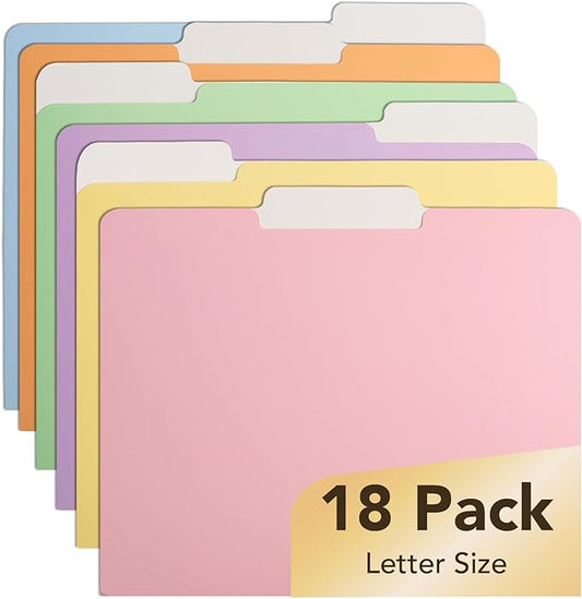 Mr. Pen- File Folders, 18 Pack, Pastel Colors, 1/3-Cut Tab, File Folders Letter Size, Colored File Folders, Office File Folder