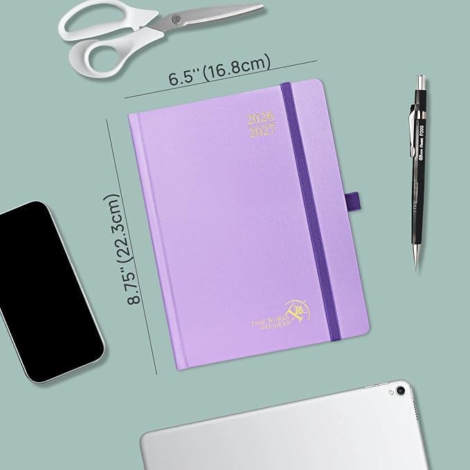 POPRUN 2026-2027 Academic Planner, 6.5" x 8.75", Weekly and Monthly Calendar, July 2026 to June 2027, Hardcover Appointment Book with Verital Layout, Hourly Time Slots, Monthly Tabs - Orange
